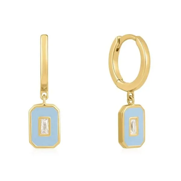 Sterling Silver with 14 Karat Yellow Gold Plating Earrings with Powder Blue Enamel and CZs Bluestone Jewelry Tahoe City, CA