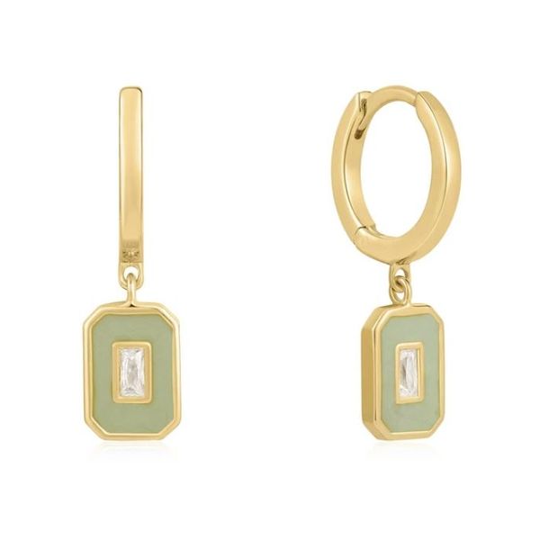 Sterling Silver with 14 Karat Yellow Gold Plating Earrings with Sage Green Enamel and CZs Bluestone Jewelry Tahoe City, CA