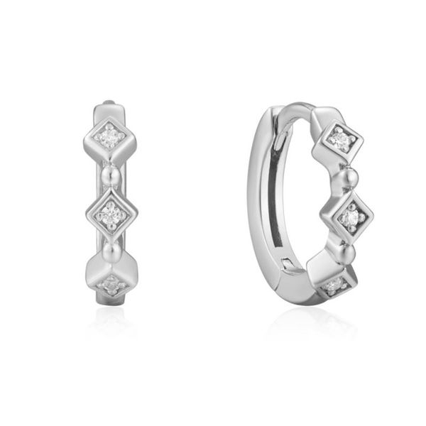 Sterling Silver Huggie Hoop Earrings with Cubic Zirconias Bluestone Jewelry Tahoe City, CA