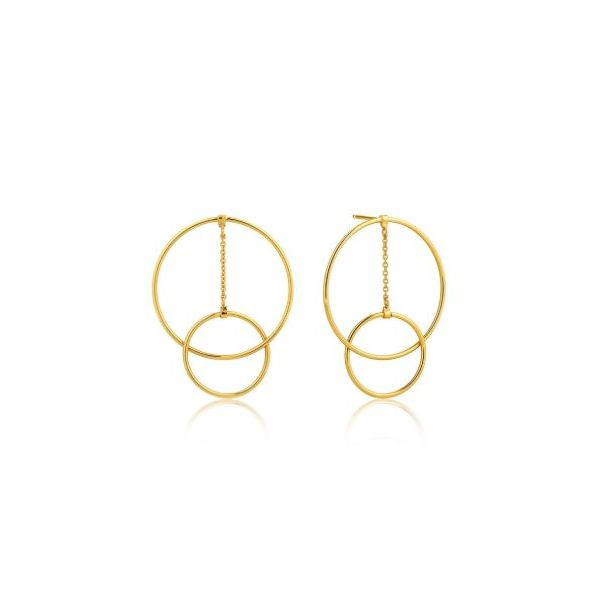 14 Karat Yellow Gold Plated Modern Circle Dangle Earrings Bluestone Jewelry Tahoe City, CA