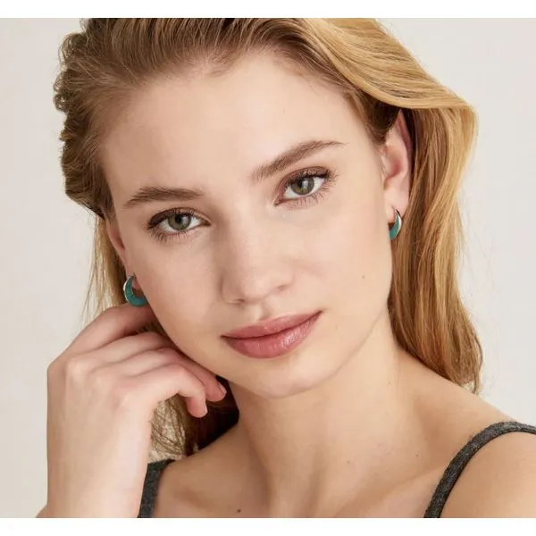 Sterling Silver Hoop Earrings with Tuquoise Image 2 Bluestone Jewelry Tahoe City, CA