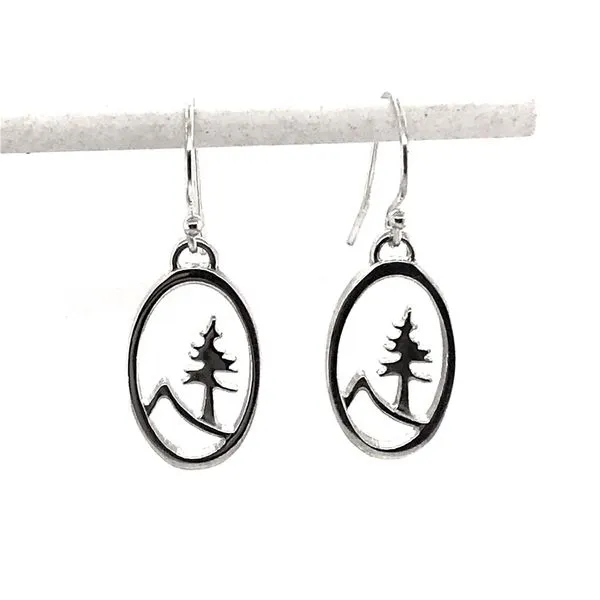 Sterling Silver Medium Oval Tree and Mountain Earrings Bluestone Jewelry Tahoe City, CA