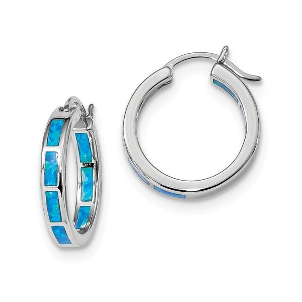 Sterling Silver Rhodium Plated Lab Grown Blue Opal Hoop Earrings Bluestone Jewelry Tahoe City, CA