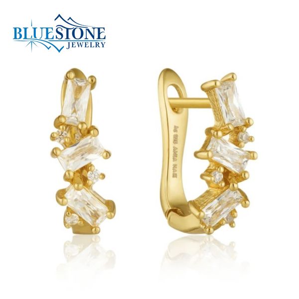 Gold Plated Huggie Earrings with Cubic Zirconias Bluestone Jewelry Tahoe City, CA