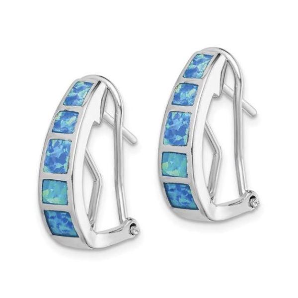 Sterling Silver Hoop Earrings with Lab-Opals Image 2 Bluestone Jewelry Tahoe City, CA