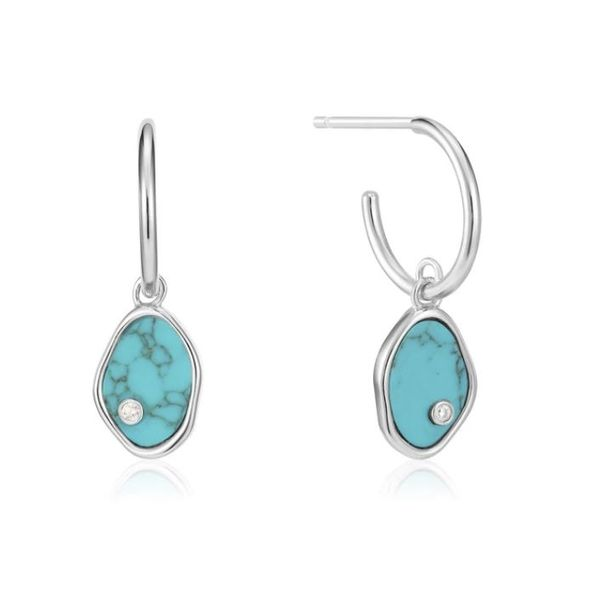 Sterling Silver Hoop Earrings with Turquoises and CZs Bluestone Jewelry Tahoe City, CA