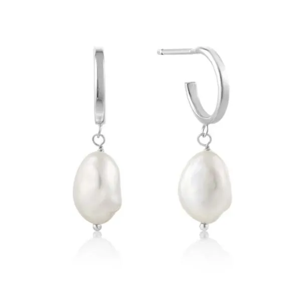 Sterling Silver Rhodium Plated Mini Hoop Earrings with Two Freshwater Pearls Bluestone Jewelry Tahoe City, CA