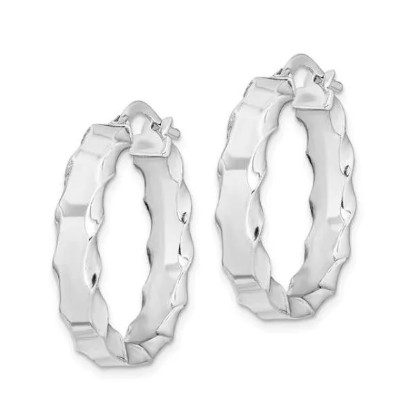 Sterling Silver Rhodium-Plated Scalloped Edge Hoop Earrings Image 2 Bluestone Jewelry Tahoe City, CA
