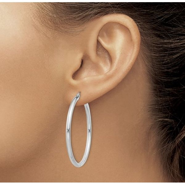 Sterling Silver Rhodium Plated Round Hoop Earrings. Measure 2.5mm x 42 Image 3 Bluestone Jewelry Tahoe City, CA