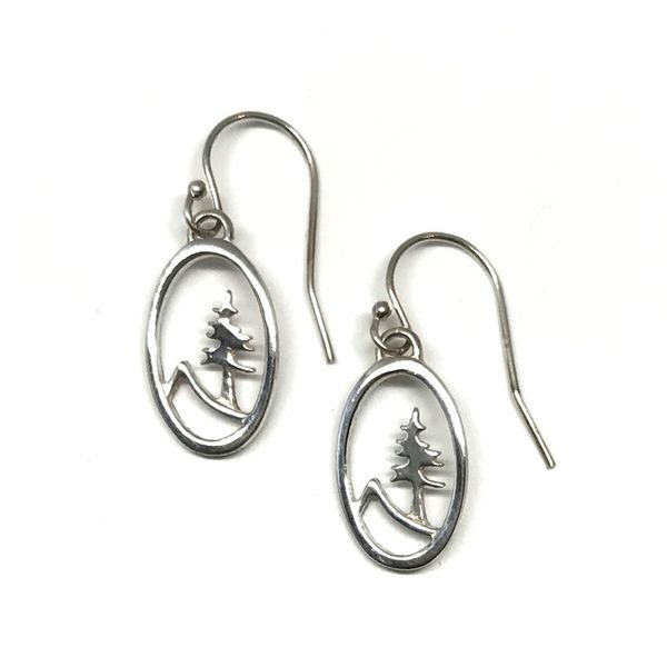 Sterling Silver Medium Oval Tree and Mountain Earrings on French Wire Image 2 Bluestone Jewelry Tahoe City, CA