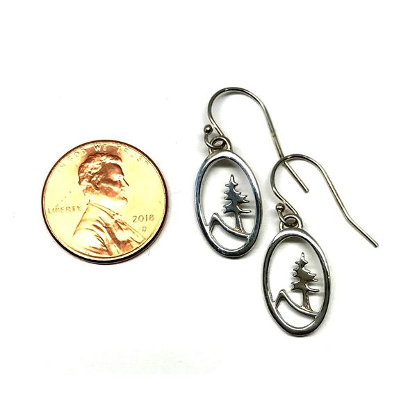 Sterling Silver Medium Oval Tree and Mountain Earrings on French Wire Image 3 Bluestone Jewelry Tahoe City, CA