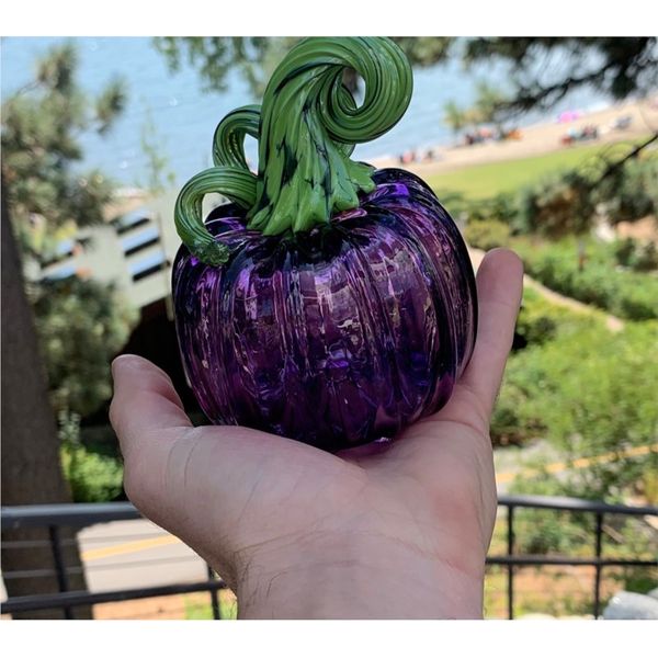 Custom Blown Glass Pumpkin with Purple and Green *size small* Image 2 Bluestone Jewelry Tahoe City, CA