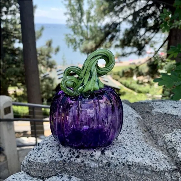 Custom Blown Glass Pumpkin with Purple and Green *size small* Bluestone Jewelry Tahoe City, CA