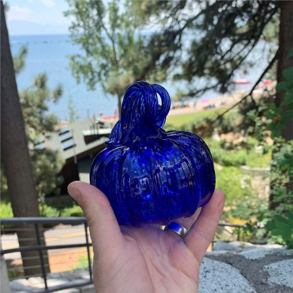 Custom Blown Glass Pumpkin with Blue  *size medium* Image 2 Bluestone Jewelry Tahoe City, CA
