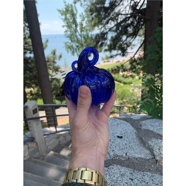 Custom Blown Glass Pumpkin with Blue  *size medium* Image 3 Bluestone Jewelry Tahoe City, CA