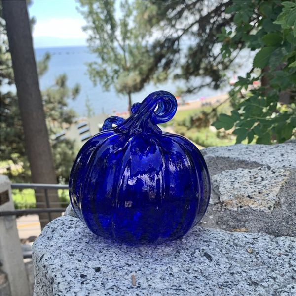 Custom Blown Glass Pumpkin with Blue  *Size Large* Image 2 Bluestone Jewelry Tahoe City, CA