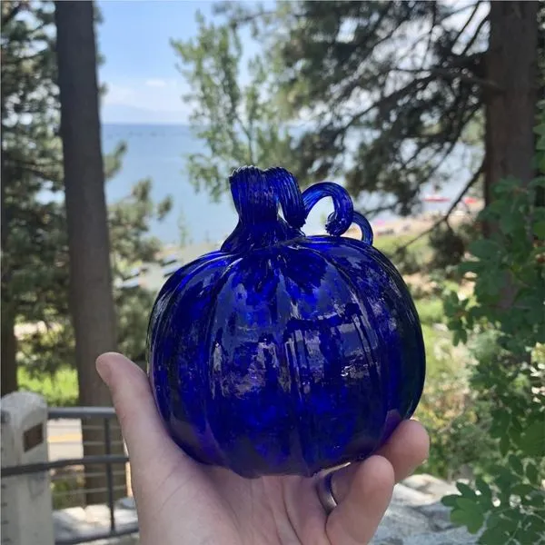 Custom Blown Glass Pumpkin with Blue  *Size Large* Image 3 Bluestone Jewelry Tahoe City, CA