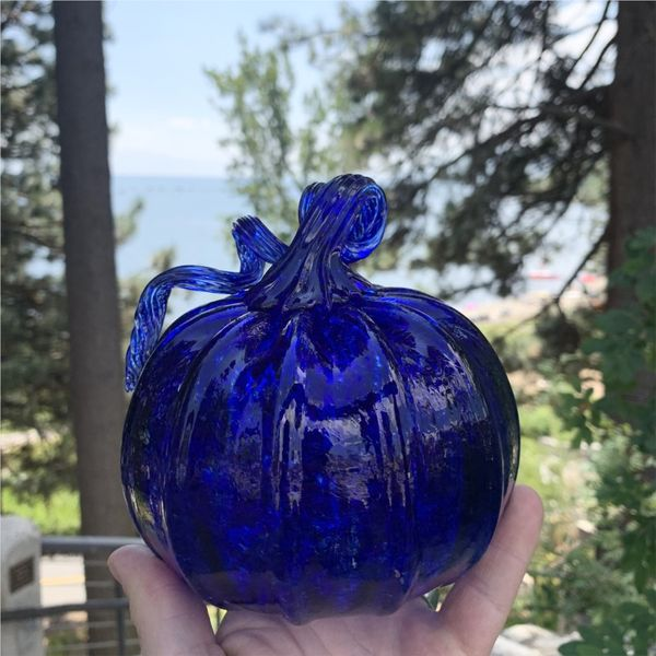 Custom Blown Glass Pumpkin with Blue  *Size Large* Bluestone Jewelry Tahoe City, CA