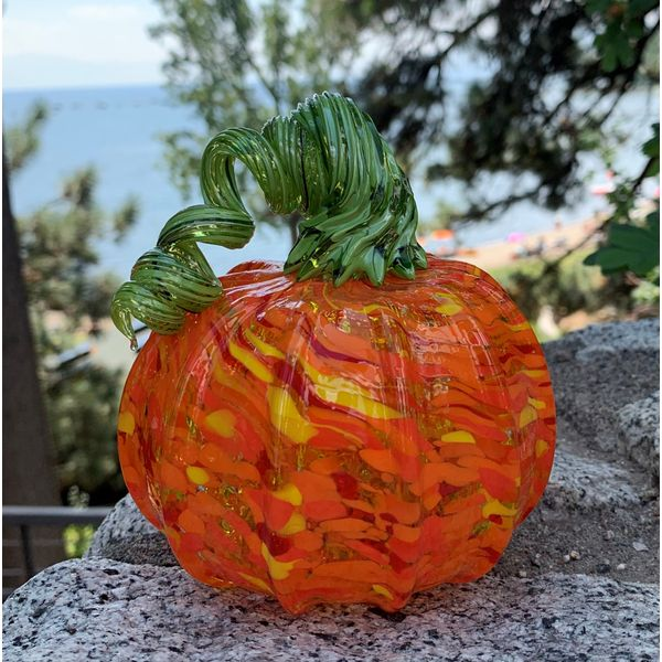 Custom Blown Glass Pumpkin with Orange and Green Bluestone Jewelry Tahoe City, CA