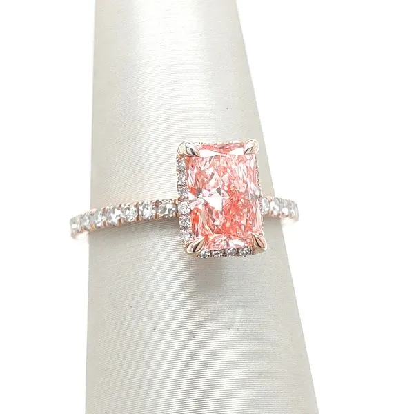 PINK LAB-GROWN RADIANT DIAMOND HALO ENGAGEMENT RING Blue Water Jewelers Saint Augustine, FL