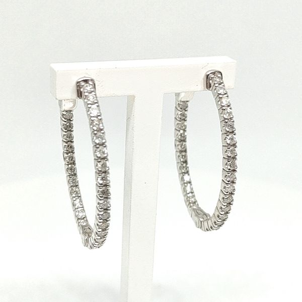 1.20 TCW Diamond Oblong Hoop Earrings in 18K White Gold (1.2") Blue Water Jewelers Saint Augustine, FL