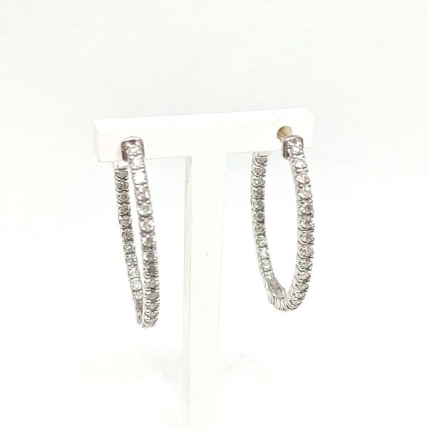 1.20 TCW Diamond Oblong Hoop Earrings in 18K White Gold (1.2") Image 2 Blue Water Jewelers St. Augustine, FL