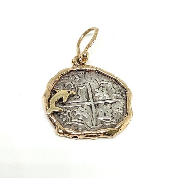 Estate Atocha Silver Coin in 14K Gold Dolphin Bezel Blue Water Jewelers Saint Augustine, FL