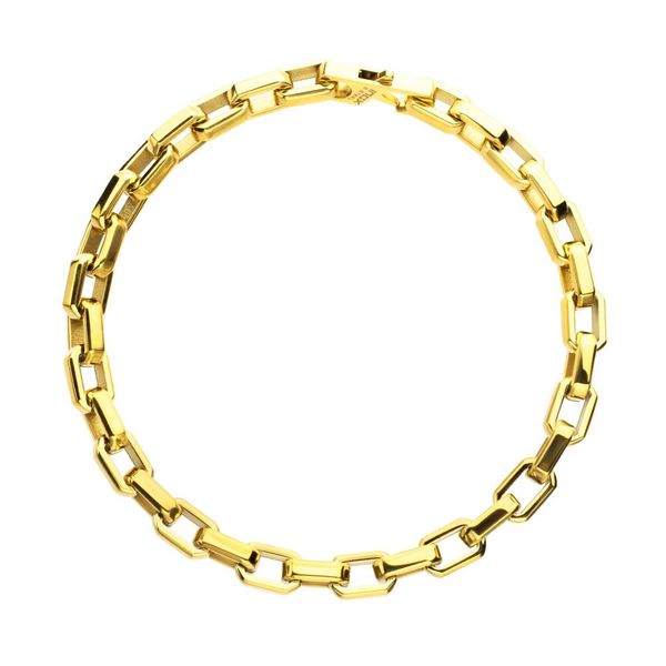 8mm Polished Finish 18Kt Gold IP Steel Paperclip Chain 8" Bracelet Blue Water Jewelers Saint Augustine, FL