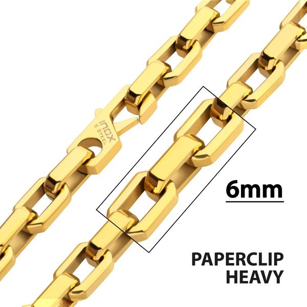 6mm Polished Finish 18Kt Gold IP Steel Paperclip Chain 22" Necklace Image 2 Blue Water Jewelers St. Augustine, FL