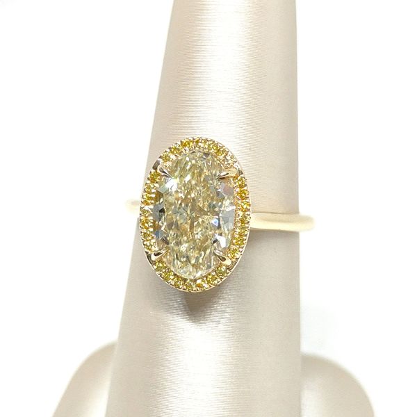 4.15 TCW Fancy Light Yellow Oval Halo Ring Blue Water Jewelers Saint Augustine, FL