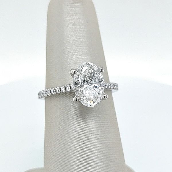 2.34 TCW F/VS2 Oval Lab‑Grown Halo Ring 14KW Blue Water Jewelers Saint Augustine, FL