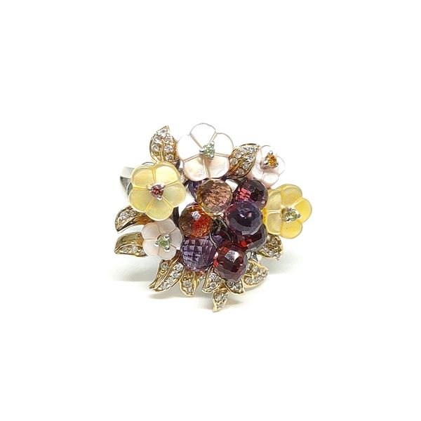 Estate Citrine Garnet Amethyst MOP 18KW Bouquet Ring Blue Water Jewelers Saint Augustine, FL