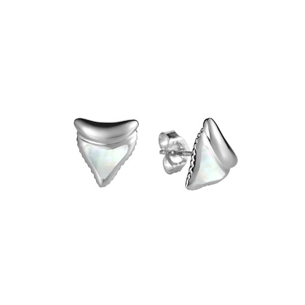 STERLING SILVER SHARK WHITE MOP TEETH STUD EARRINGS Blue Water Jewelers Saint Augustine, FL