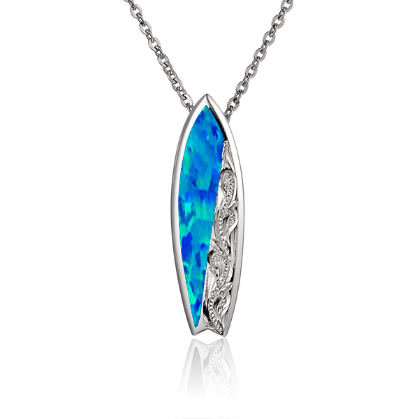 SILVER SURFBOARD OPAL PENDANT NECKLACE Blue Water Jewelers Saint Augustine, FL