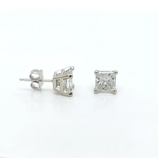 2.08 TCW PRINCESS CUT NATURAL DIAMOND STUD EARRINGS Blue Water Jewelers Saint Augustine, FL