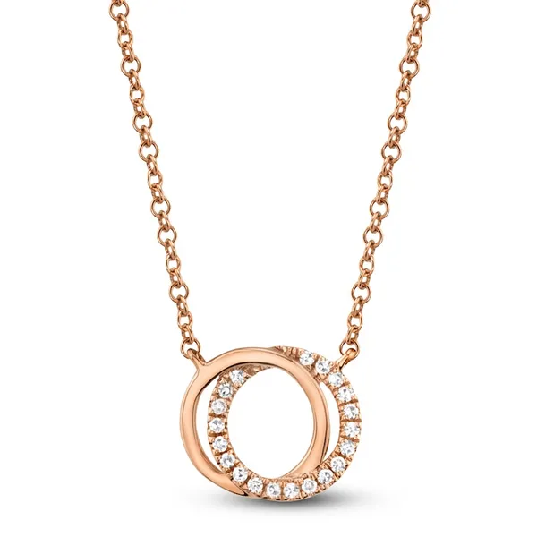 DIAMOND 0.07 TCW OVERLAPPING LOVE KNOT CIRCLES ROSE GOLD PENDANT 18