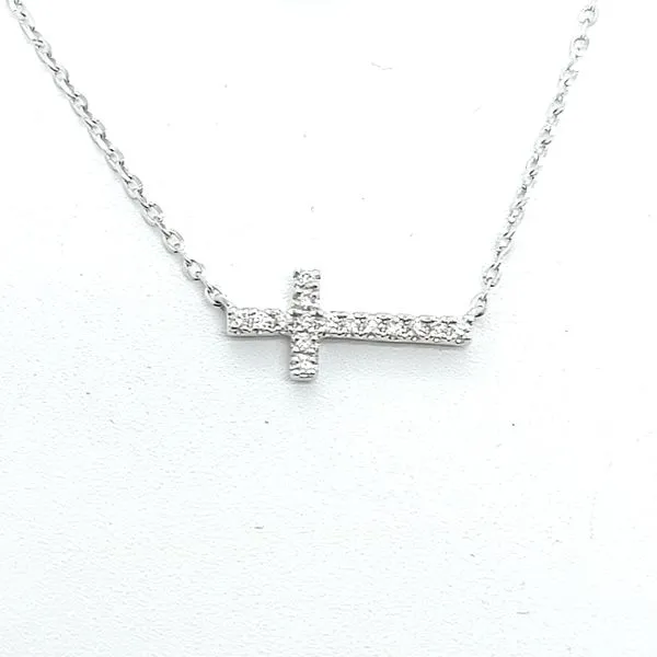 DIAMOND SIDEWAYS CROSS PENDANT NECKLACE Blue Water Jewelers Saint Augustine, FL