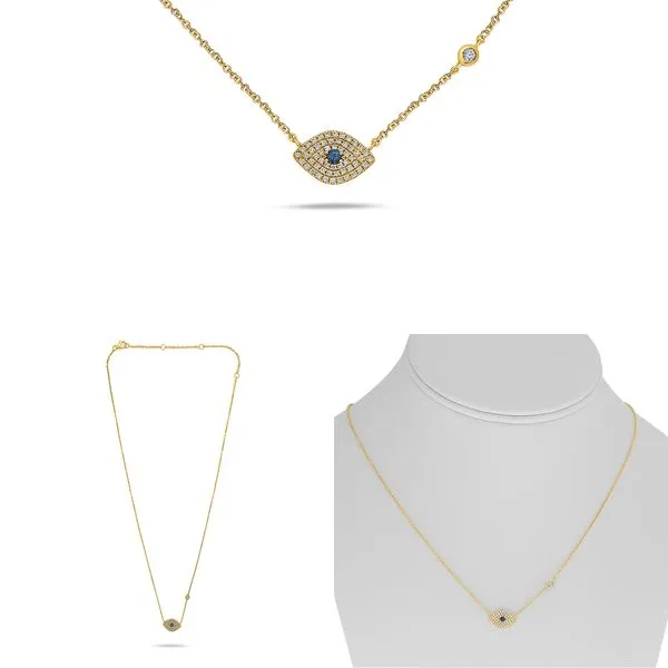 DIAMOND 0.15 TCW AND SAPPHIRE 0.05 CT EVIL EYE PENDANT NECKLACE Blue Water Jewelers Saint Augustine, FL