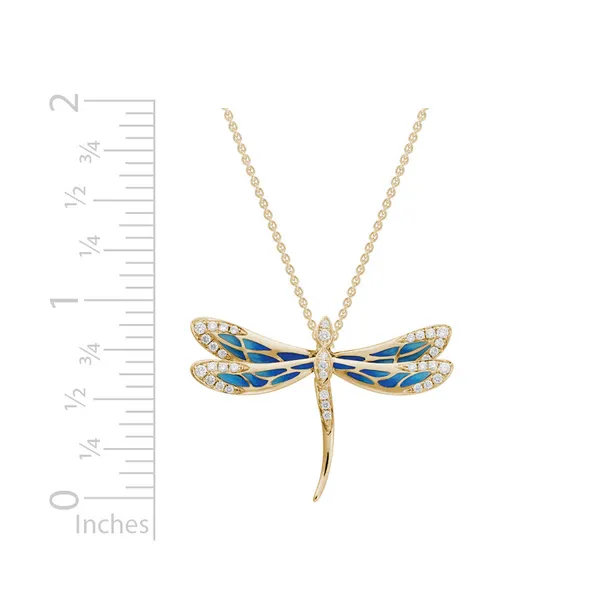 DIAMOND 0.30 TCW AND BLUE ENAMEL DRAGONFLY PENDANT NECKLACE Image 2 Blue Water Jewelers Saint Augustine, FL