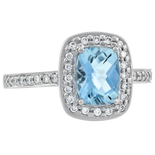 AQUAMARINE DIAMOND HALO RING Image 2 Blue Water Jewelers Saint Augustine, FL