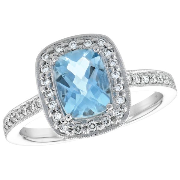 AQUAMARINE DIAMOND HALO RING Blue Water Jewelers Saint Augustine, FL