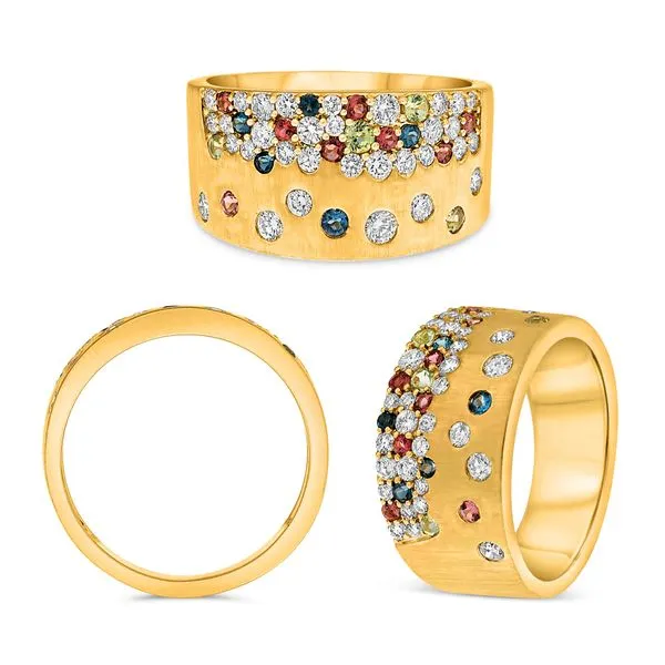 MULTI-COLORED SAPPHIRE 0.31 TCW DIAMOND 0.55 TCW SANDBLAST 14KT YELLOW GOLD RING - SIZE 6.25 Blue Water Jewelers Saint Augustine, FL