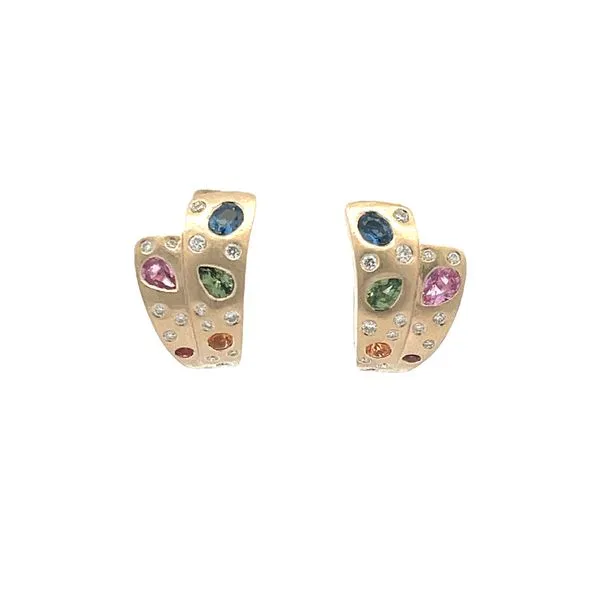 MULTI-COLORED SAPPHIRE 1.38 TCW DIAMOND 0.25 TCW HOOP EARRINGS Blue Water Jewelers Saint Augustine, FL