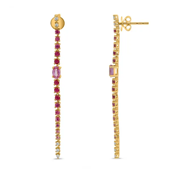PINK SAPPHIRE 1.44 TCW DIAMOND 0.13 TCW GRADUATED DANGLE EARRINGS Blue Water Jewelers Saint Augustine, FL