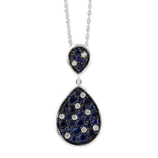 SAPPHIRE AND DIAMOND PENDANT WITH CHAIN Blue Water Jewelers Saint Augustine, FL