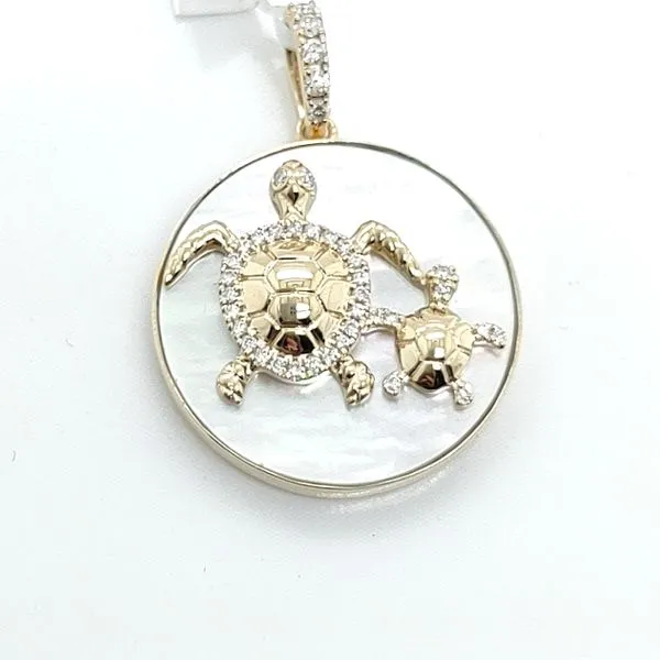 MOTHER OF PEARL & DIAMOND SEA TURTLE MOTHER & MINI PENDANT Blue Water Jewelers Saint Augustine, FL
