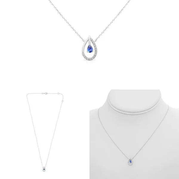 BLUE SAPPHIRE 0.18 TCW DIA 0.08 TCW DROPLET PENDANT NECKLACE Blue Water Jewelers Saint Augustine, FL