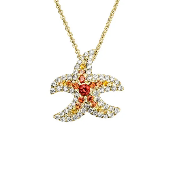 YELLOW & ORANGE SAPPHIRE STARFISH PENDANT NECKLACE Blue Water Jewelers Saint Augustine, FL