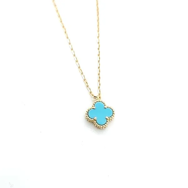 TURQUOISE SMALL CLOVER 18KY PENDANT 16