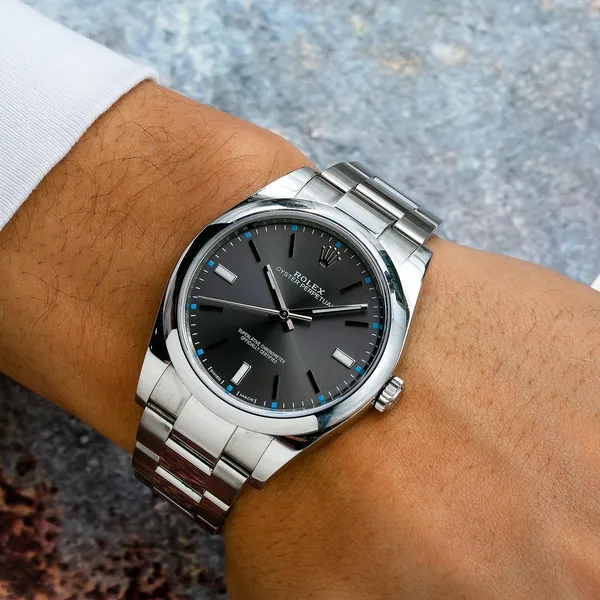 PREOWNED 2019 ROLEX OYSTER PERPETUAL GREY DIAL SMOOTH BEZEL 39MM Image 2 Blue Water Jewelers Saint Augustine, FL